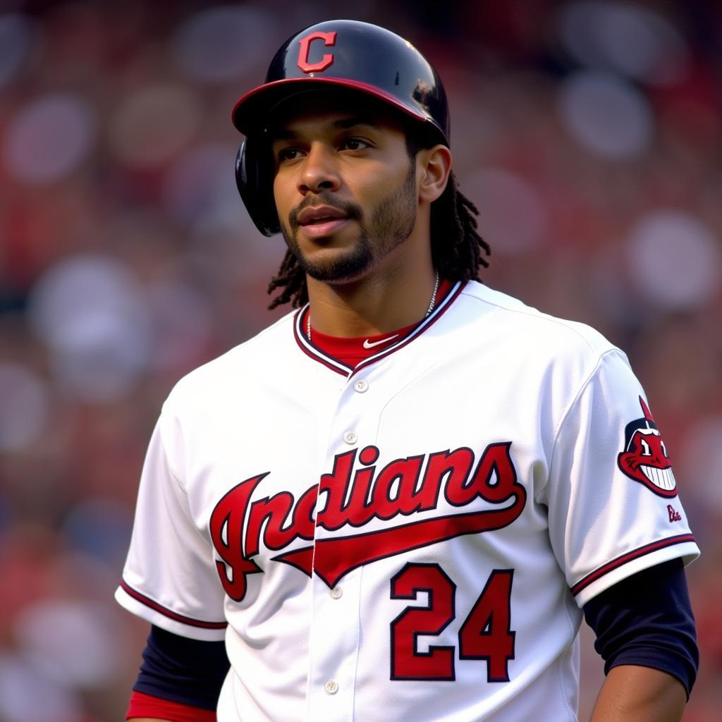 Manny Ramirez in his iconic Cleveland Indians jersey