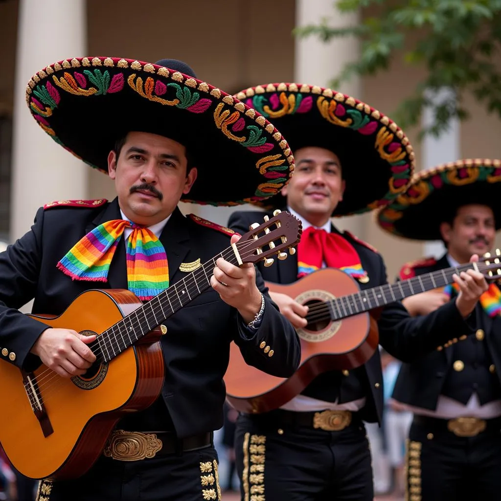 Mariachi band wearing sombreros