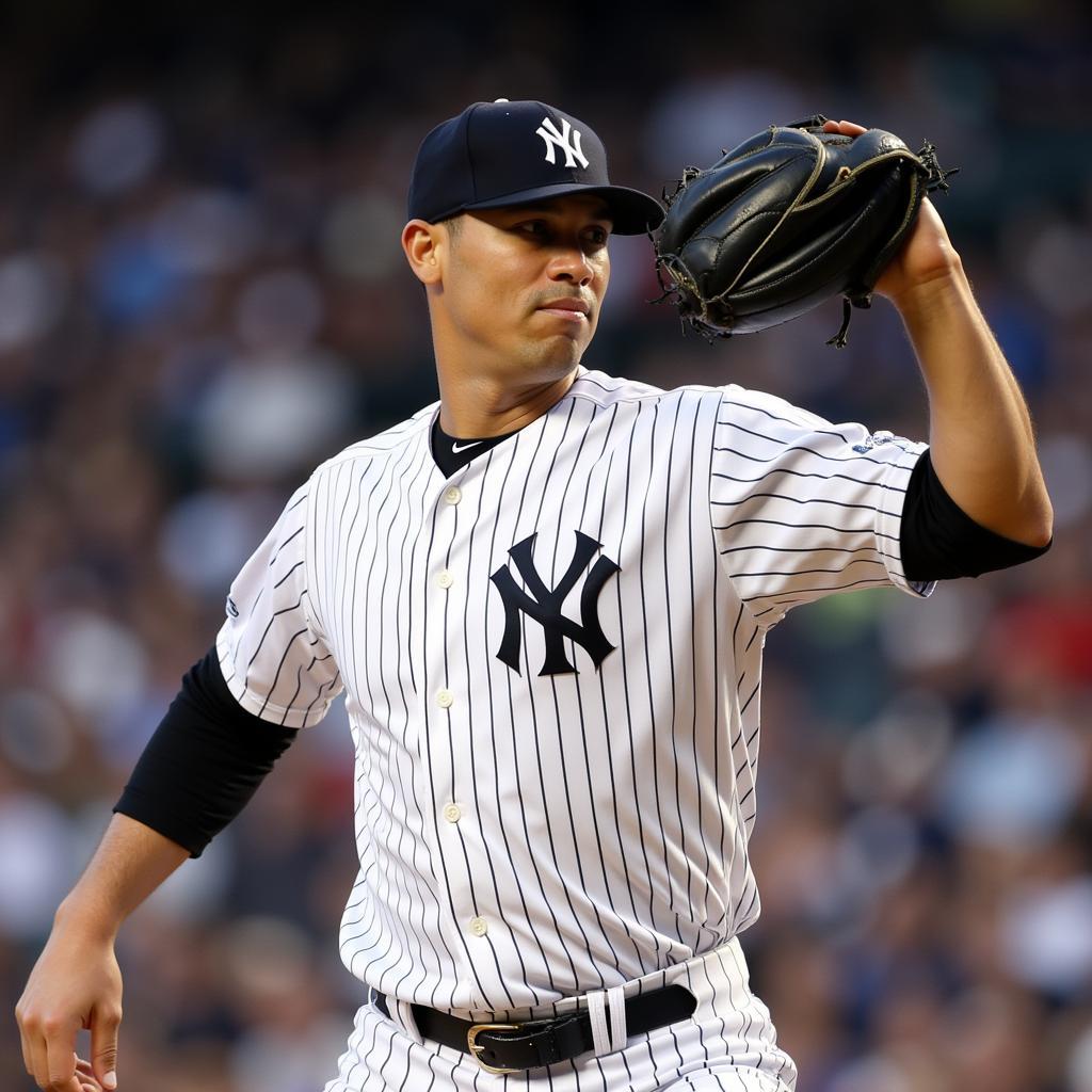 Mariano Rivera on the mound in his Yankees uniform