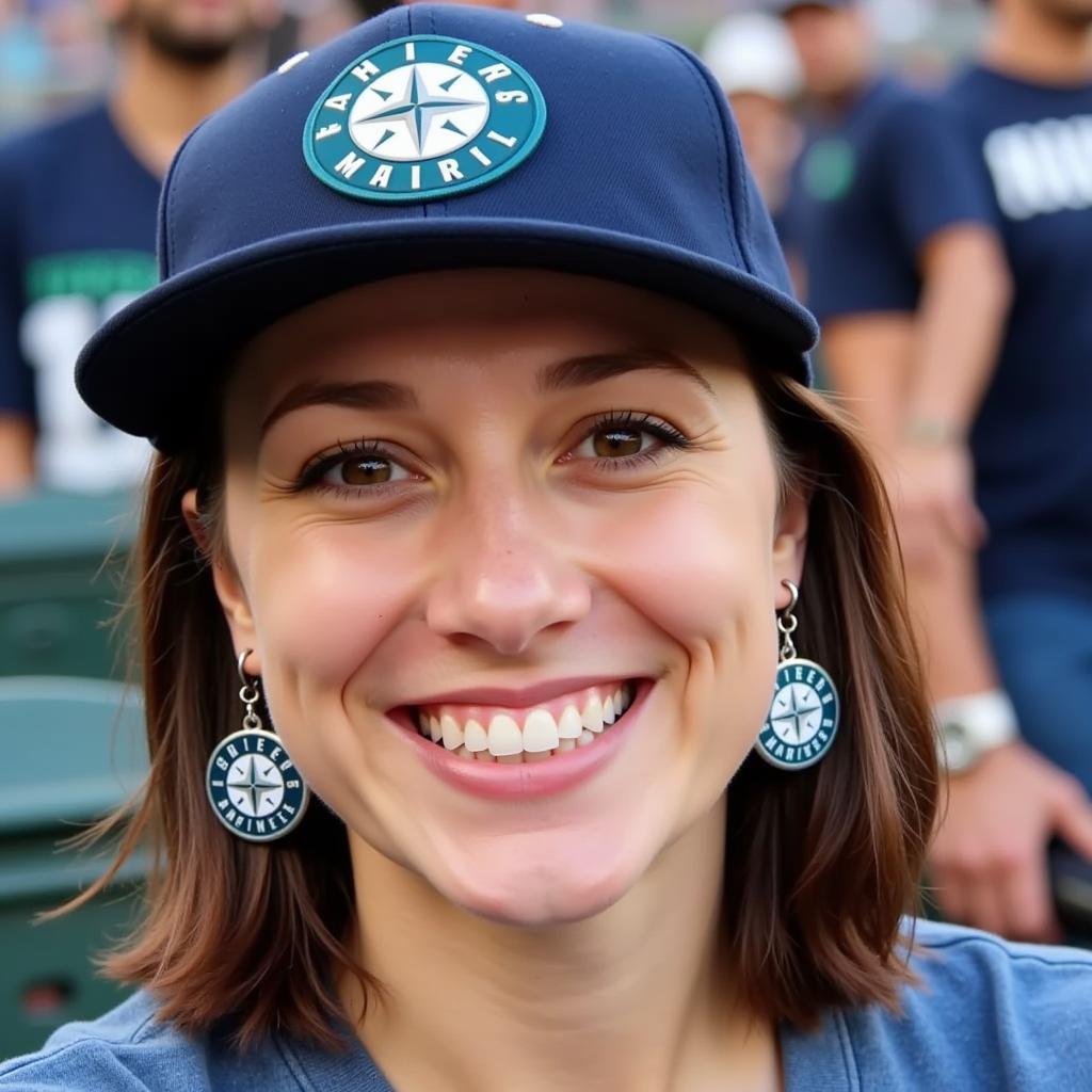 Fan Wearing Mariners Earrings