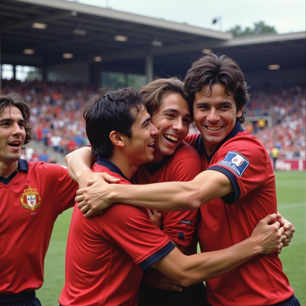 Mario Guerrero celebrating a goal with teammates