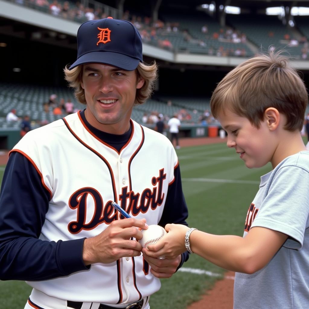 Mark Fidrych Signing a Baseball for a Fan