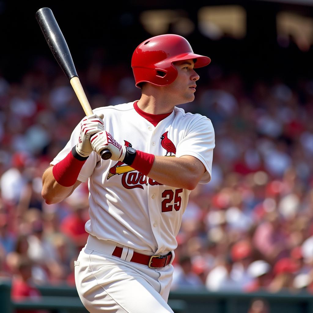 Mark McGwire hitting a home run in a St. Louis Cardinals jersey