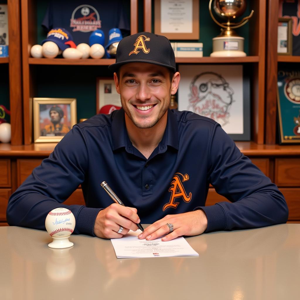 Matt Olson Signing Baseballs