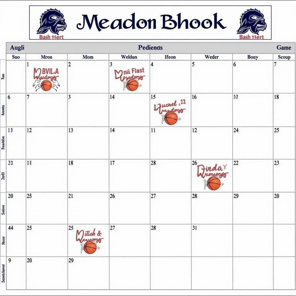 Meadowbrook Basketball Schedule in Calendar View