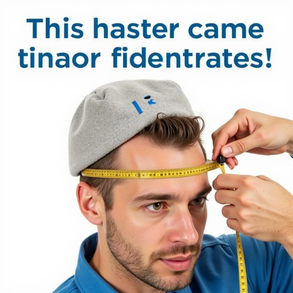 A person measuring their head for a fitted hat.