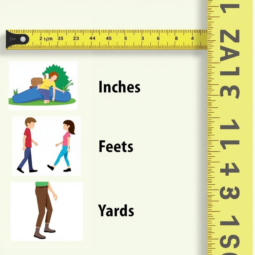 Measuring tape showing inches, feet, and yards.