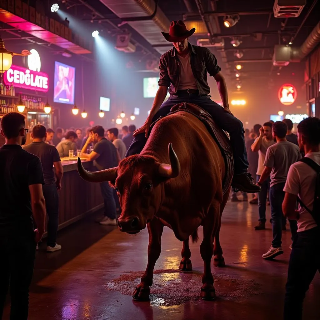 Mechanical Bull Riding at a Boston Bar