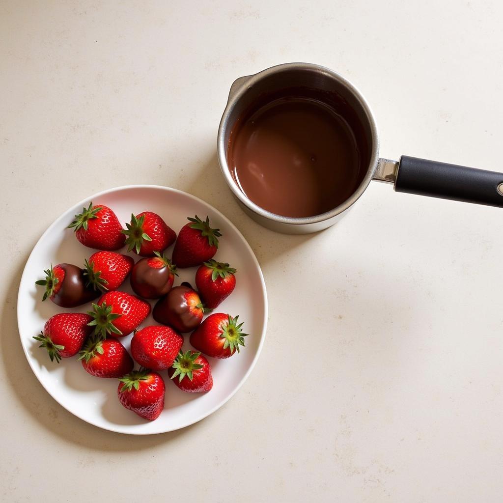 Melting Chocolate and Dipping Strawberries for a Baseball Party