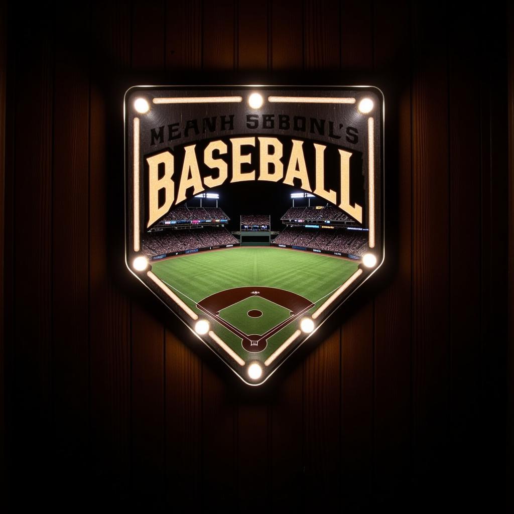 Metal Baseball Sign with LED Lights