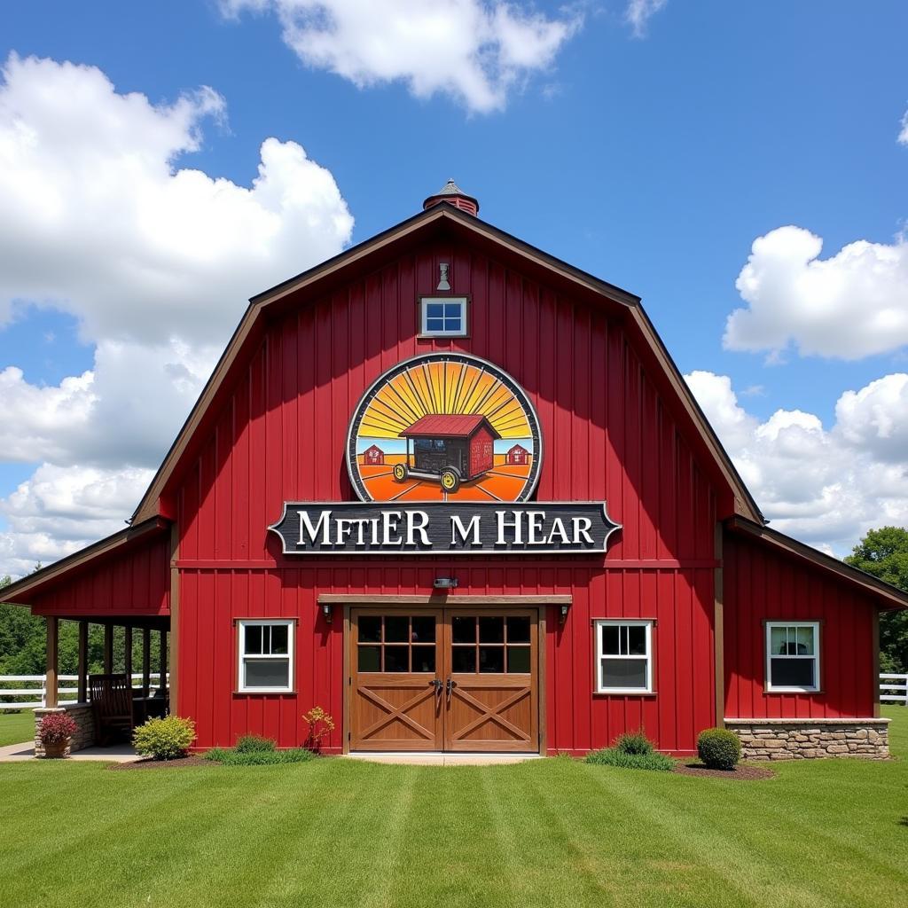 Metal Farm Sign with Farm Logo Mounted on Barn