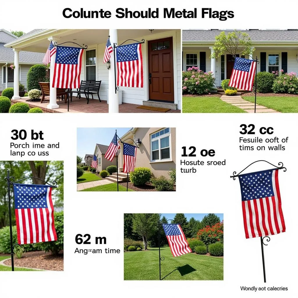 Different sizes of metal flags displayed outdoors