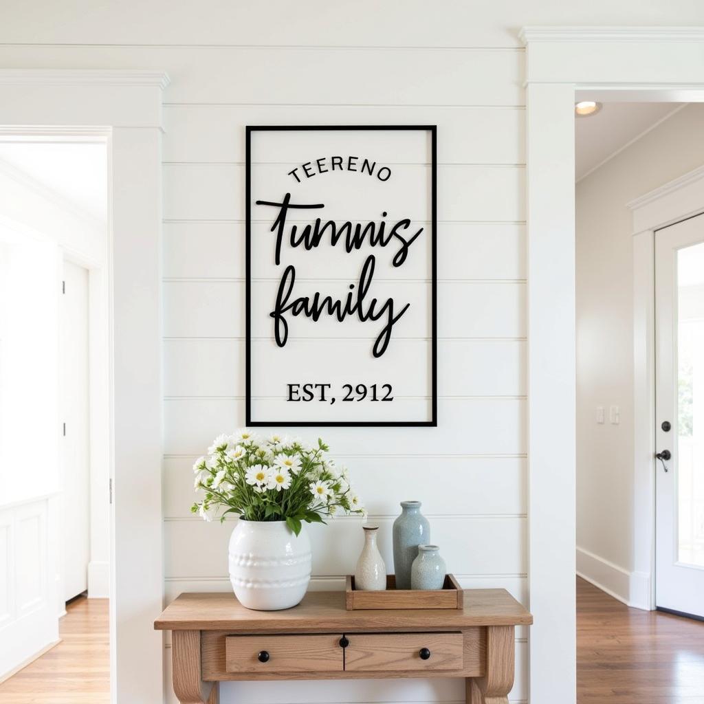 Metal Vertical Family Sign in an Entryway