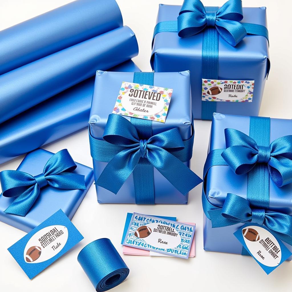 Metallic Blue Gift Wrap for Football-Themed Presents