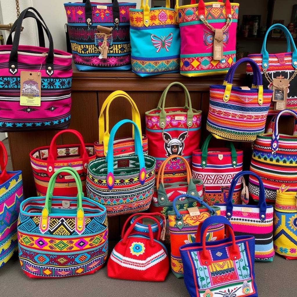 Colorful Mexican beach bags on display