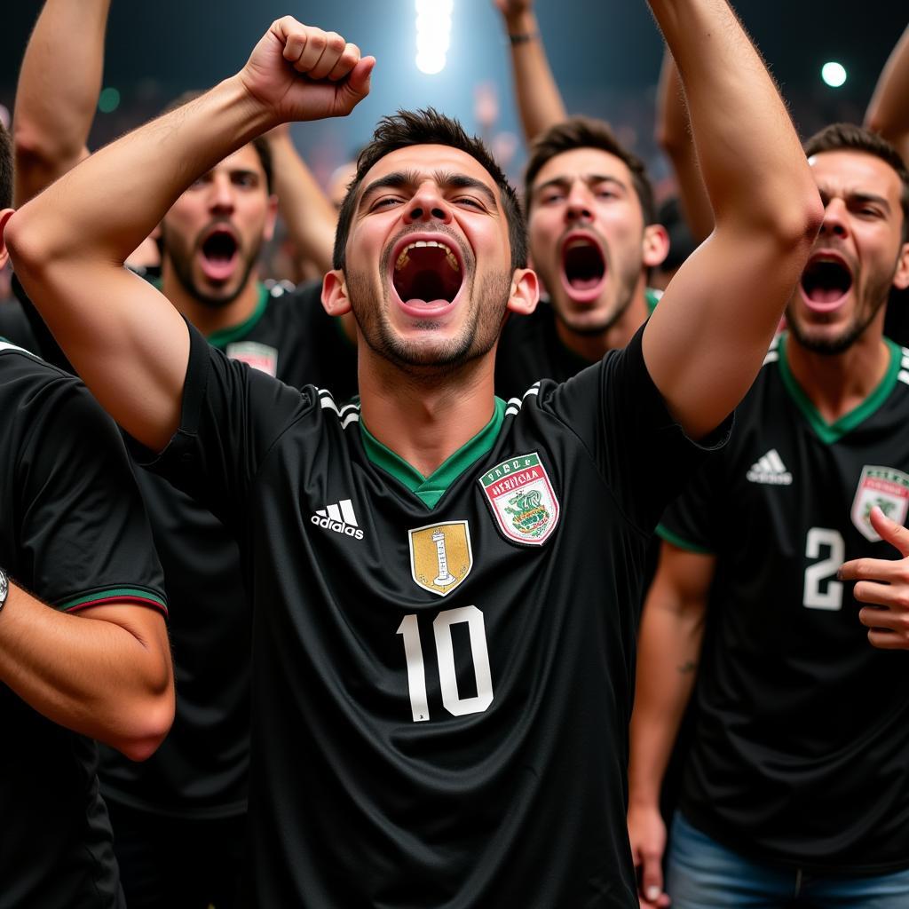 Mexican football fans proudly sporting the black jersey.