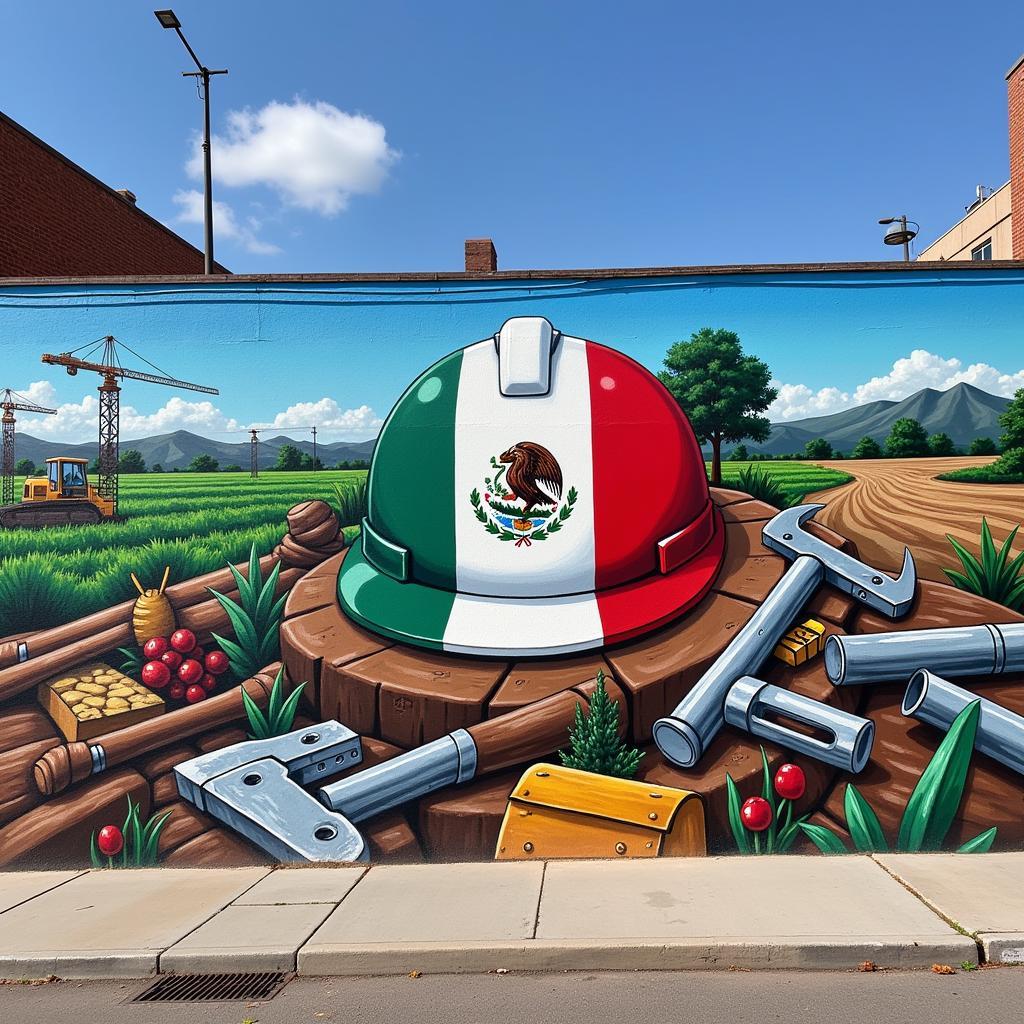 Street Art Depicting Hard Hat with Mexican Flag