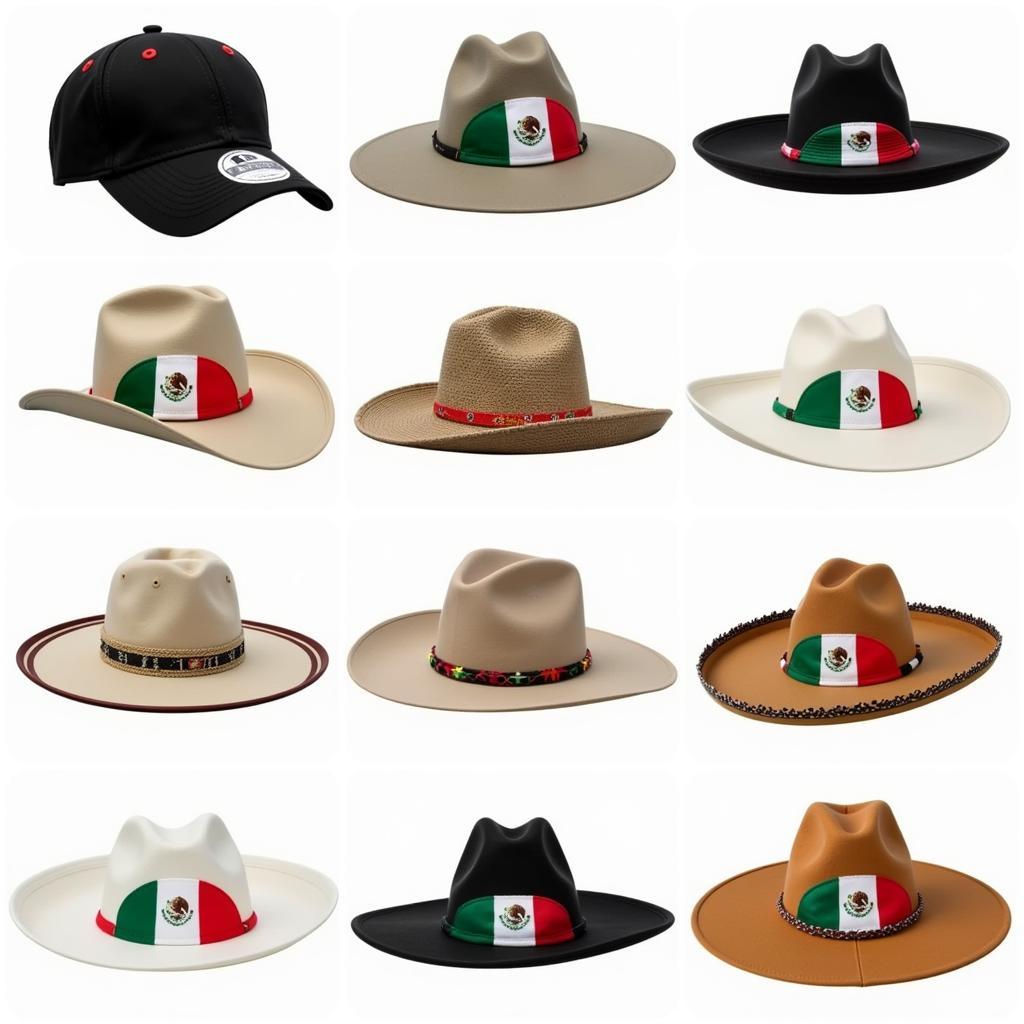 Various Styles of Hats Featuring the Mexican Flag Under the Brim