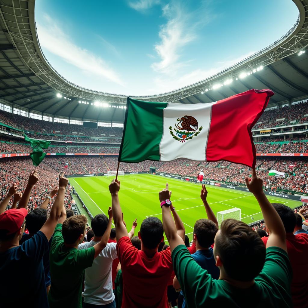 Mexican football fans cheering passionately in a stadium