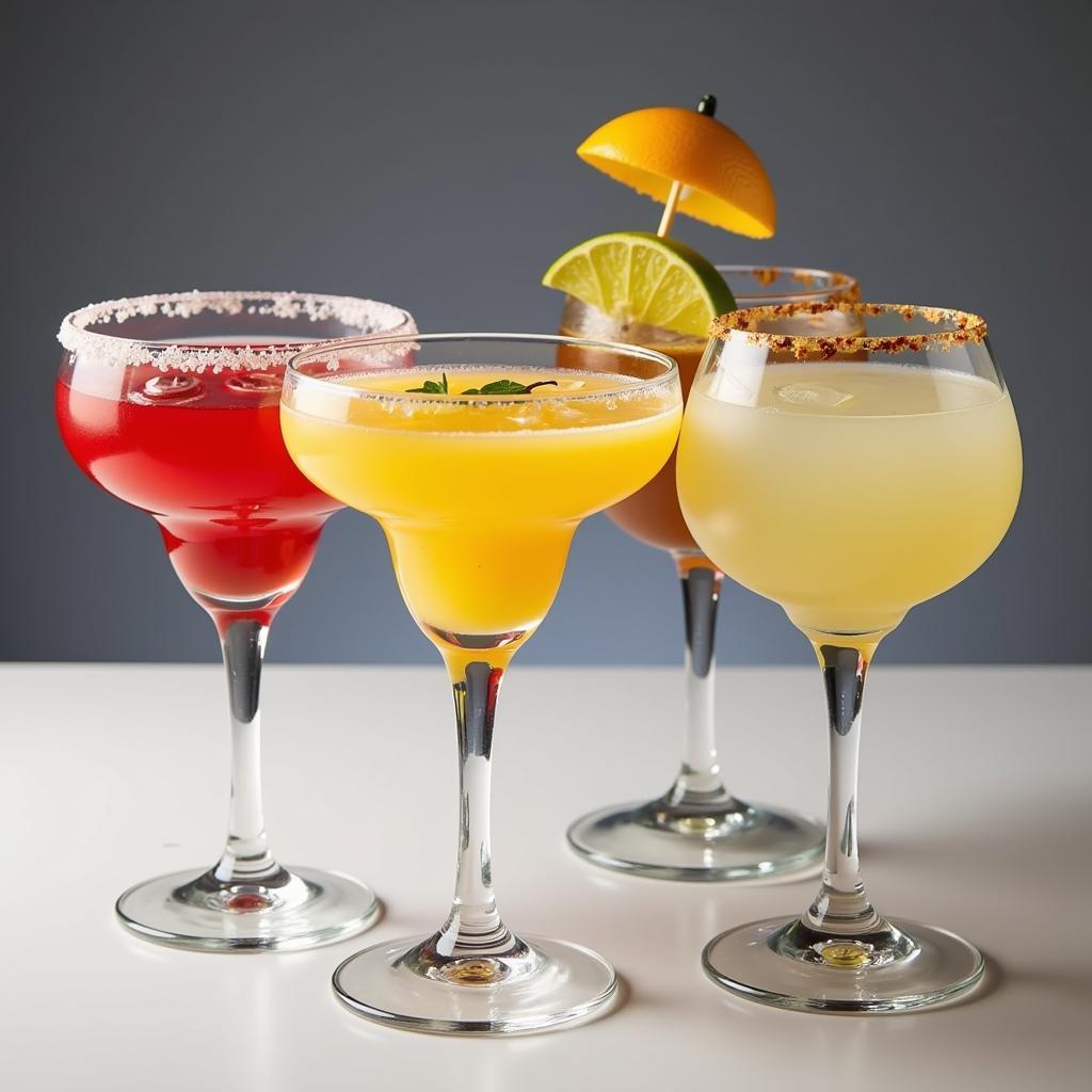 Different styles of Mexican margarita glasses