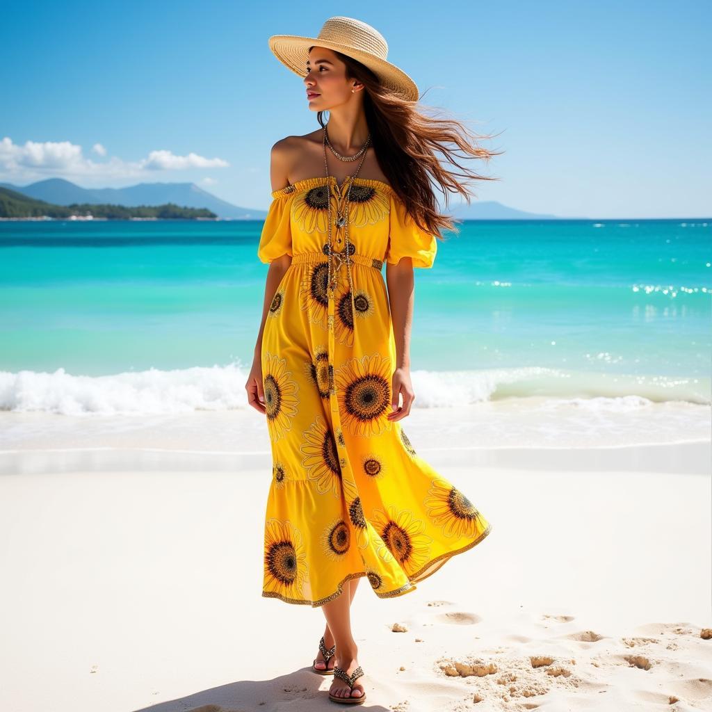 Mexican Sunflower Dress Beach Look