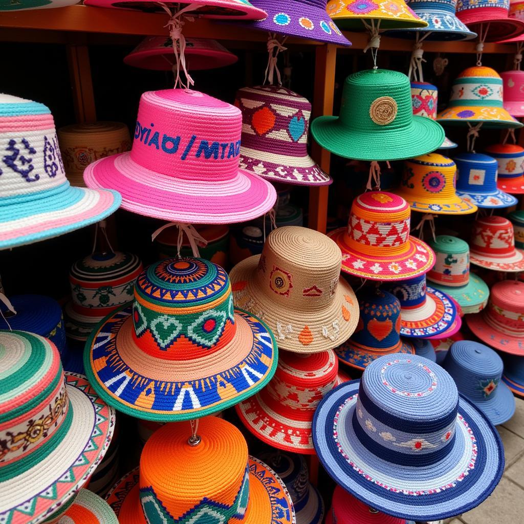 Display of colorful Mexico bucket hats