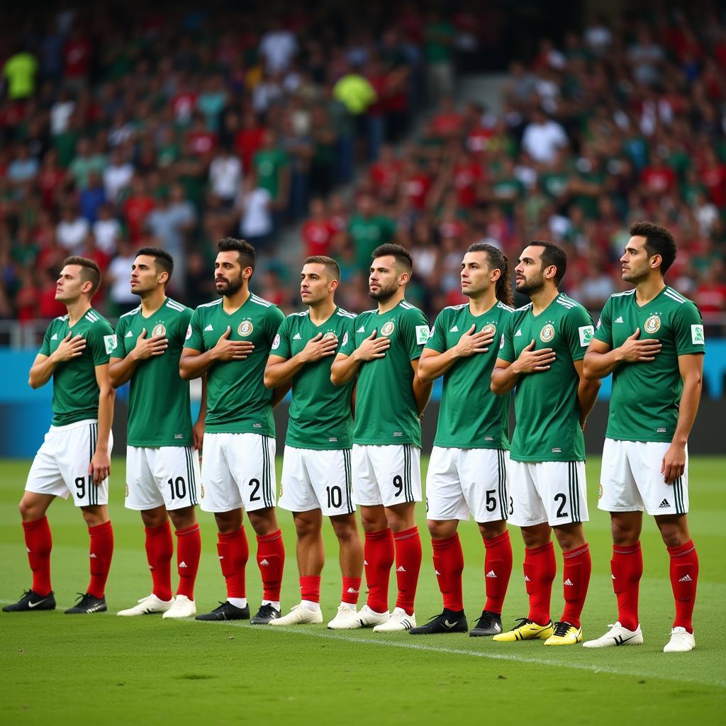 The Mexican national football team lining up before a match