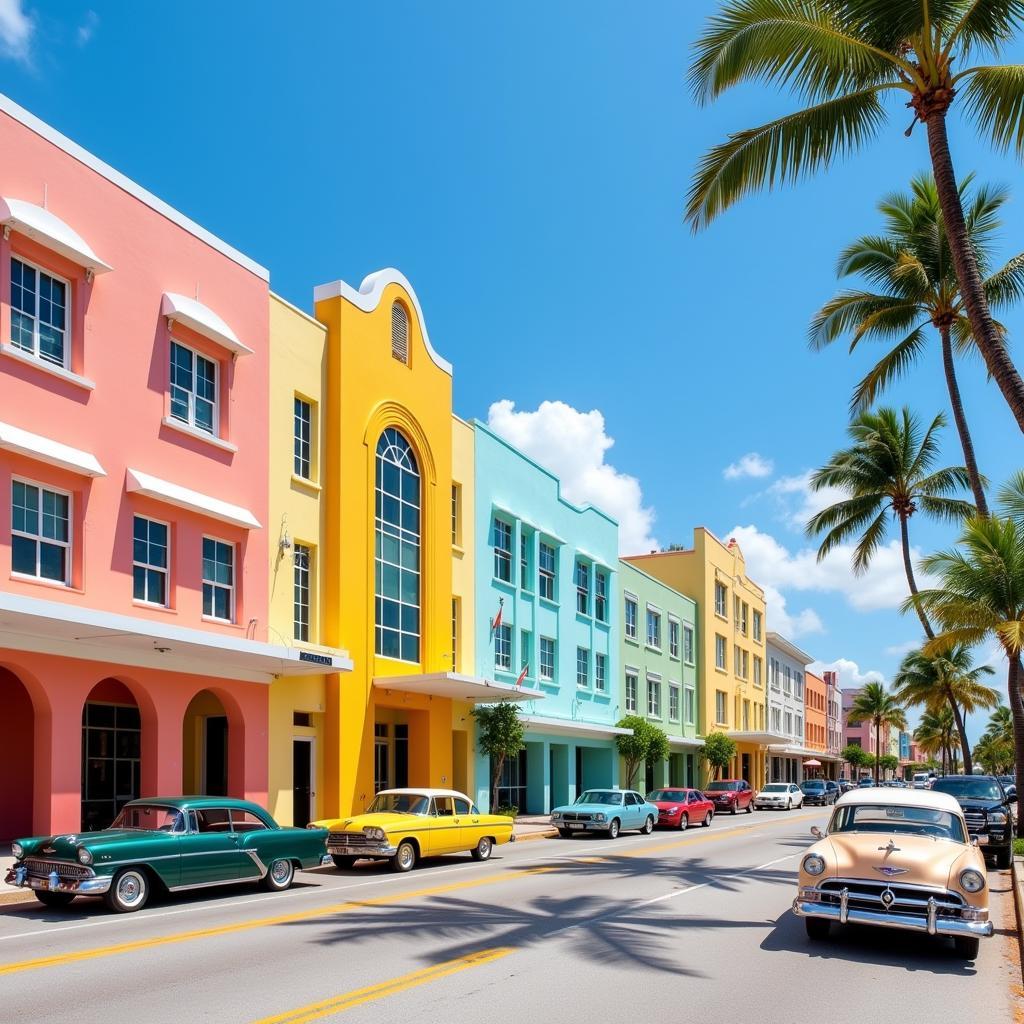 Vivid Art Deco Buildings Lining Ocean Drive in Miami Beach