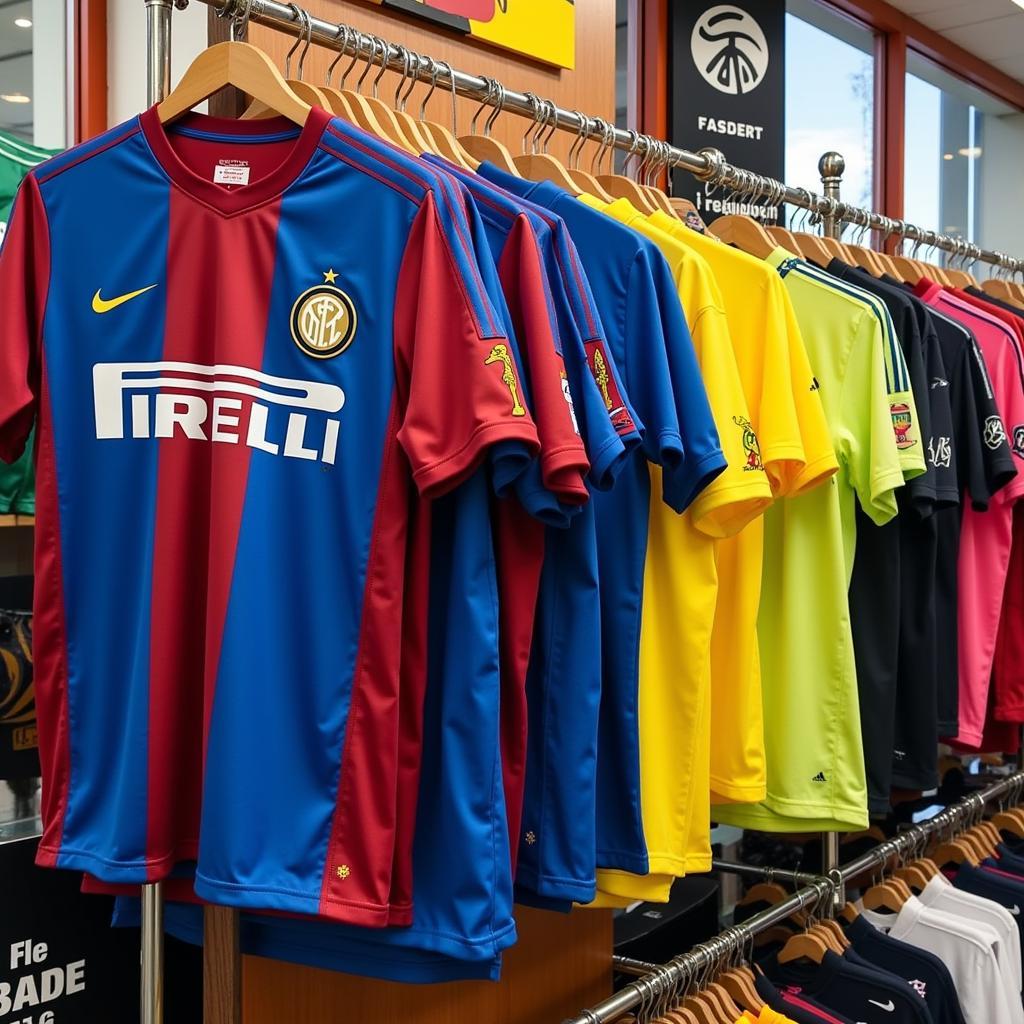 A display of Inter Miami CF jerseys in a sports store