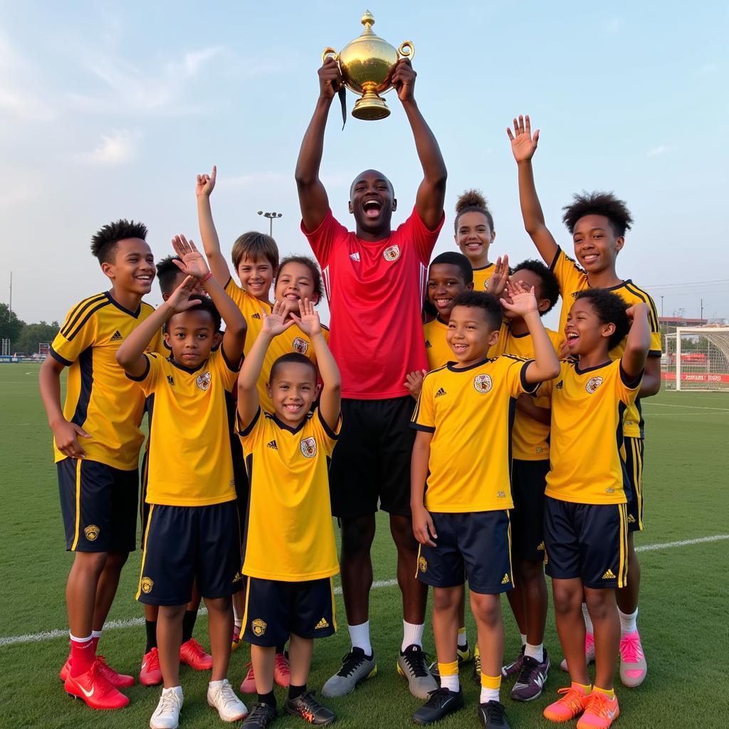 Michael T West celebrating victory with youth soccer team