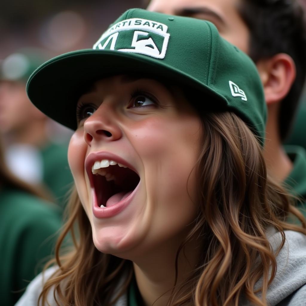 A Fan Wearing a Michigan State Cubs Hat at a Game