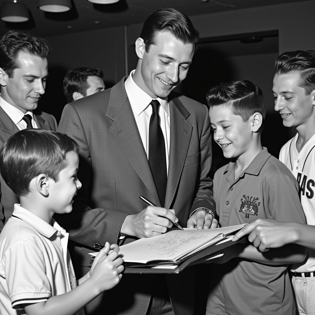 Mickey Mantle signing autographs for fans