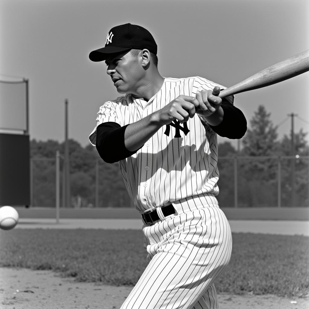 Mickey Mantle swinging his Louisville Slugger bat