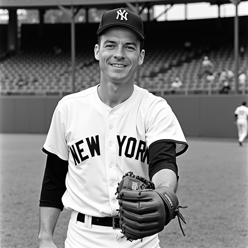 Mickey Mantle wearing his Rawlings glove during a game