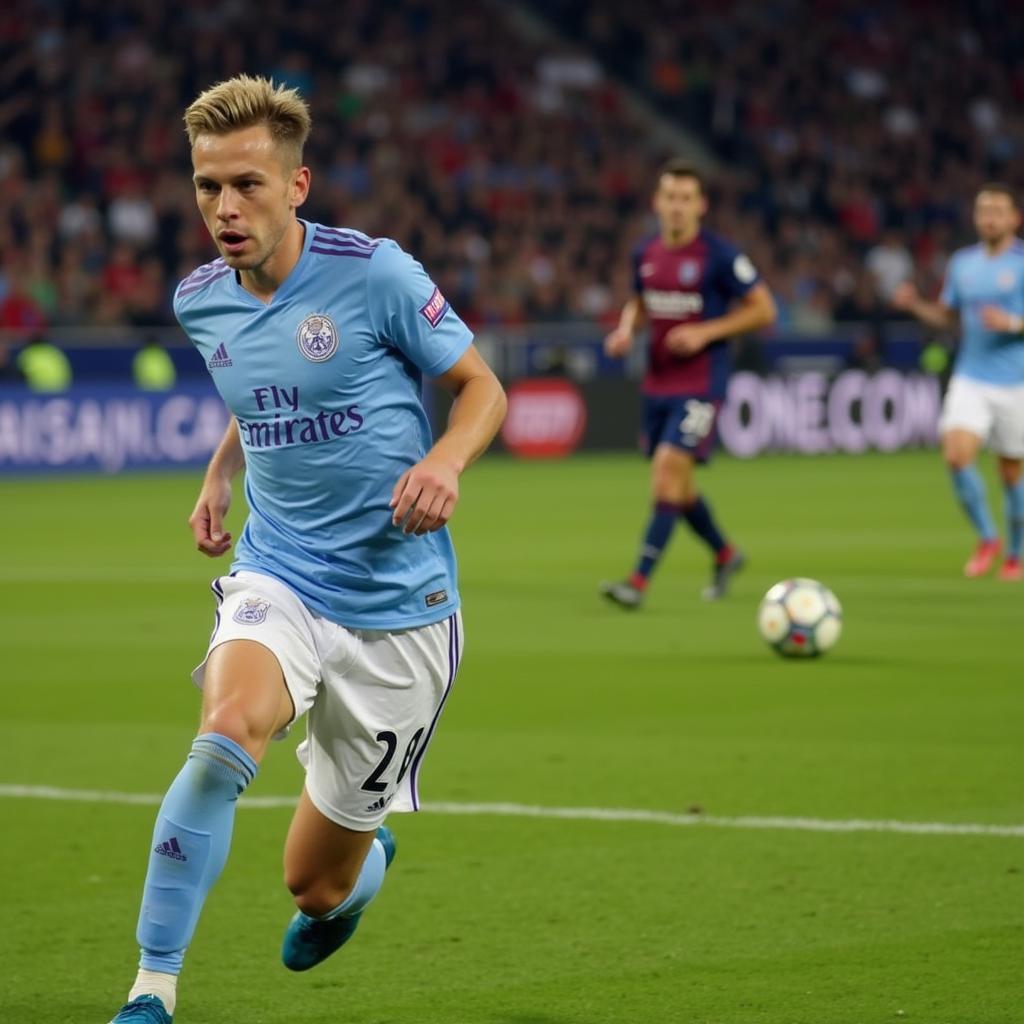 Frenkie de Jong observing the field with focus and determination