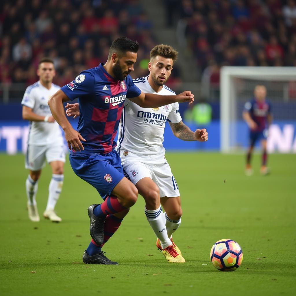 Midfielder executing a precise pass to break the defensive line