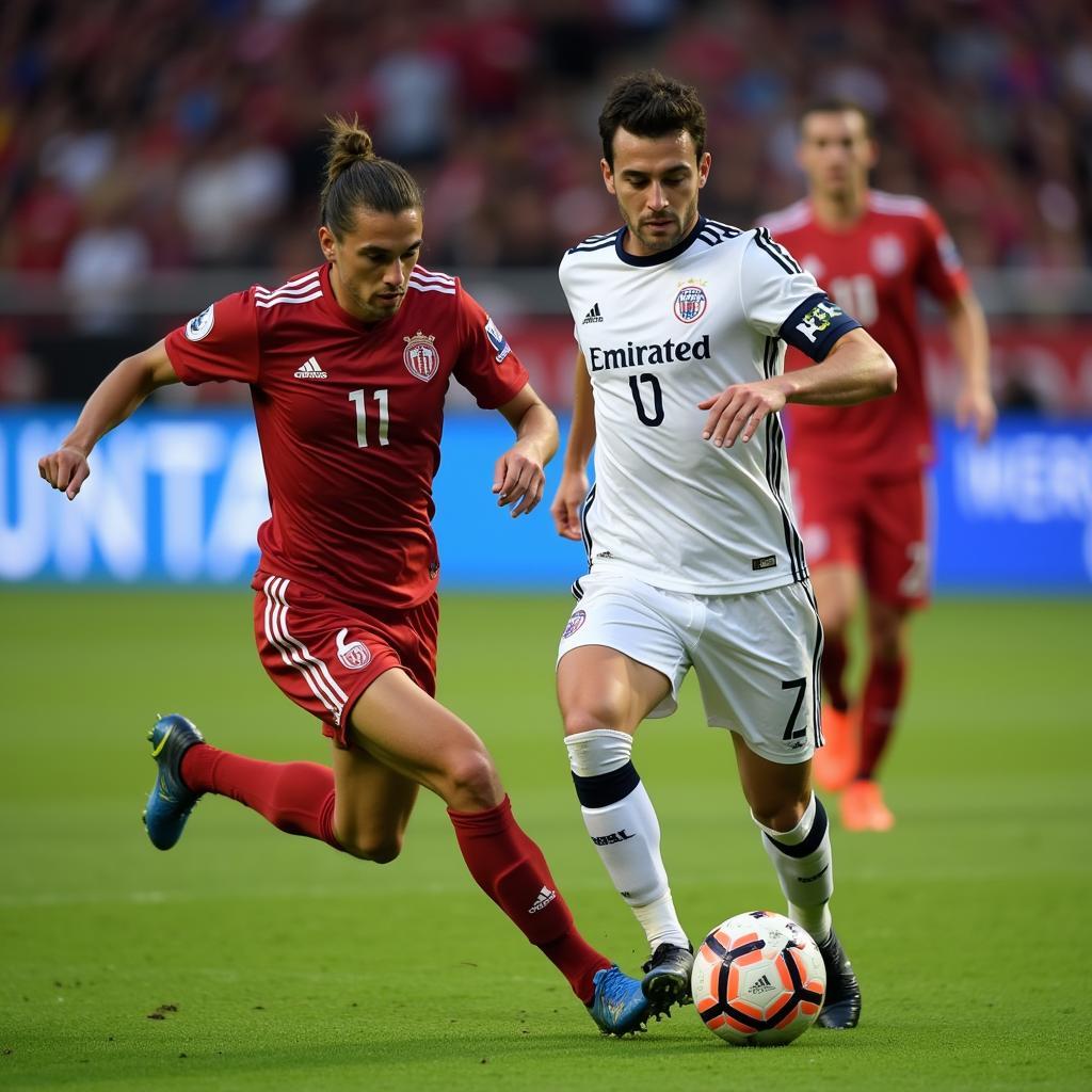 Midfielder controlling the ball during a game