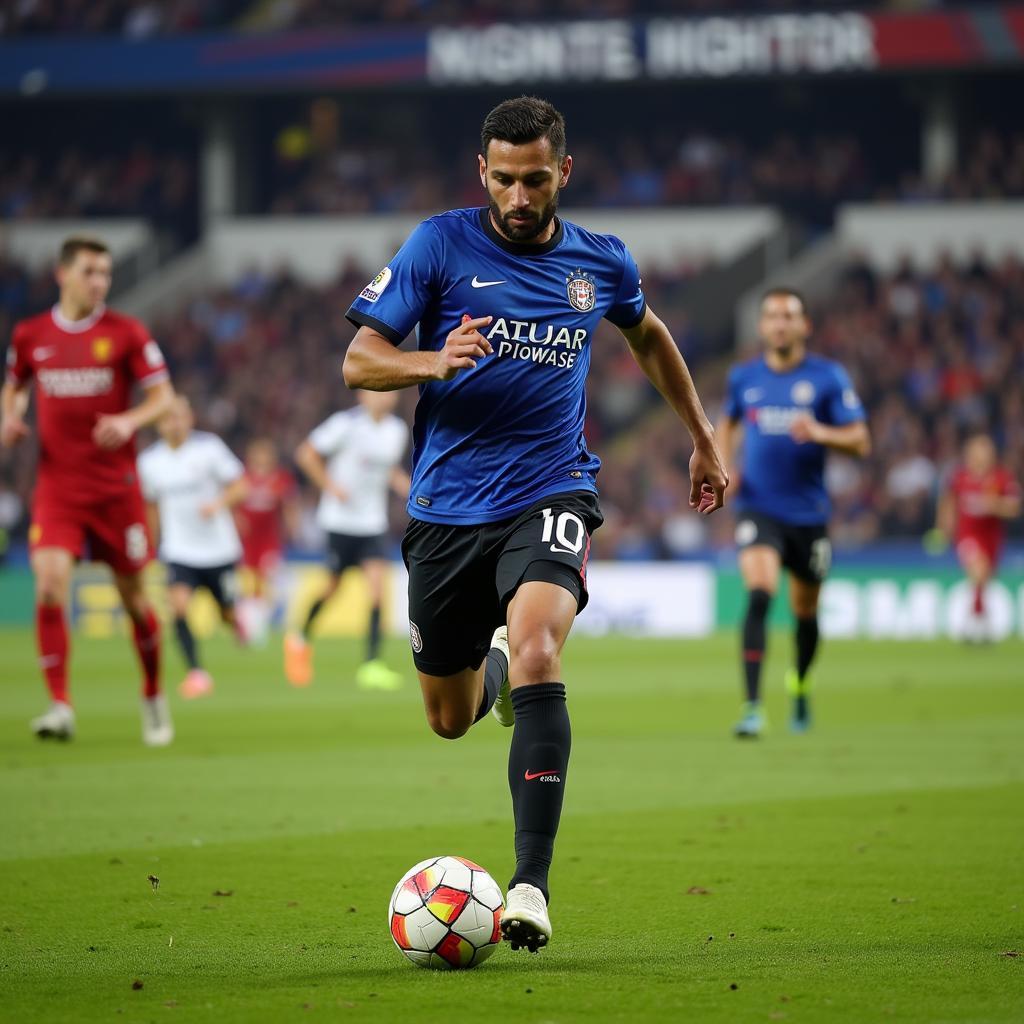 Midfielder orchestrating play in football match