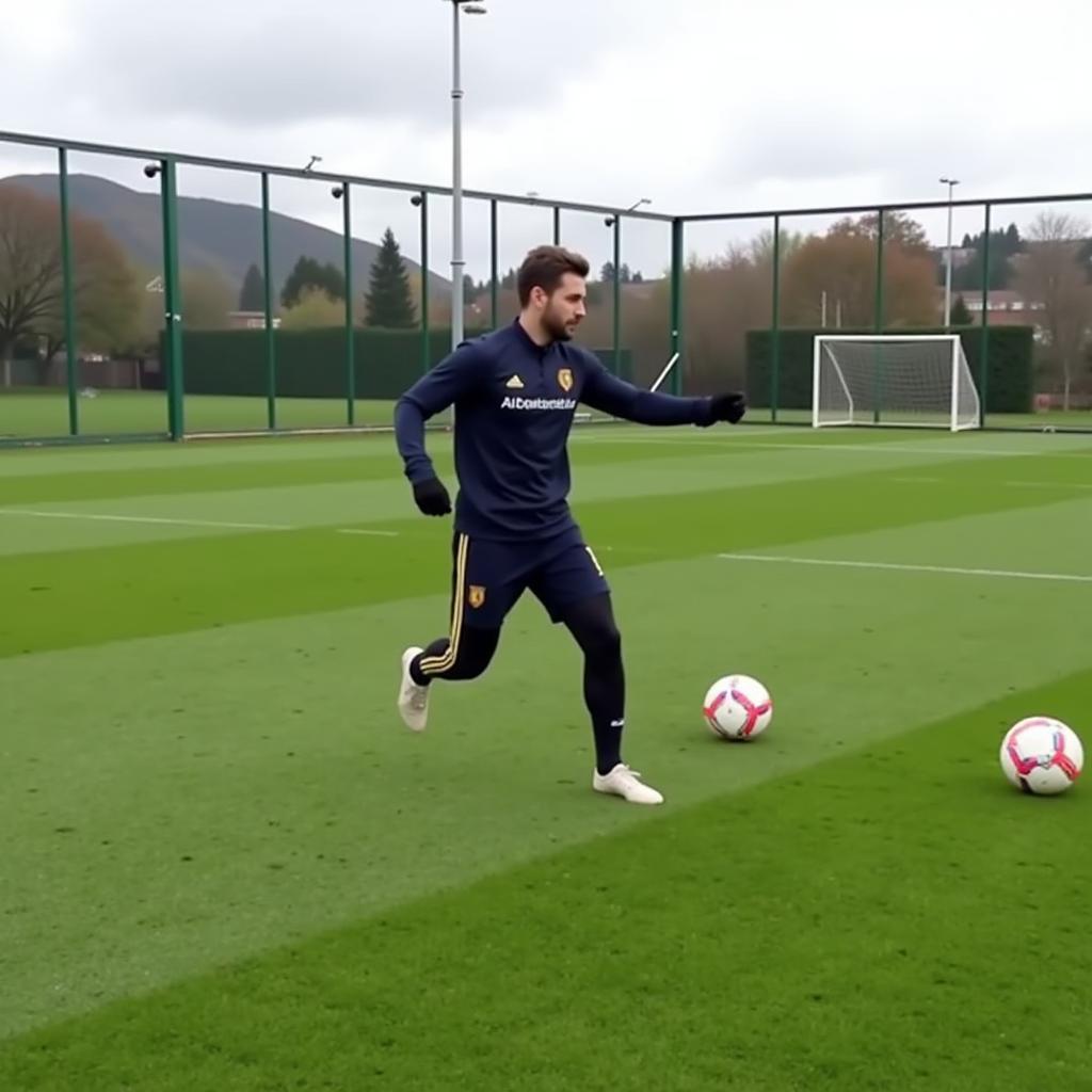 Midfielder practicing passing drills