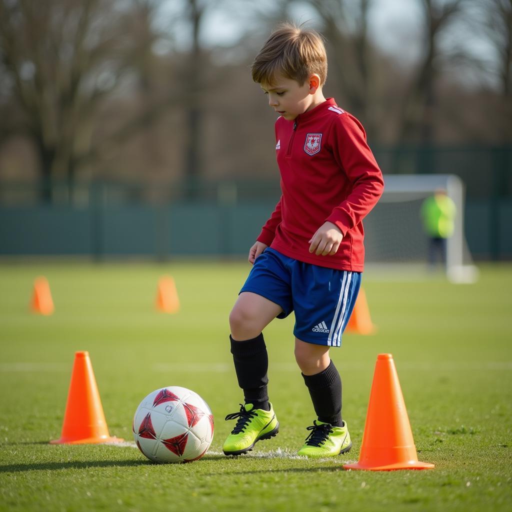 Midfielder practicing dribbling skills