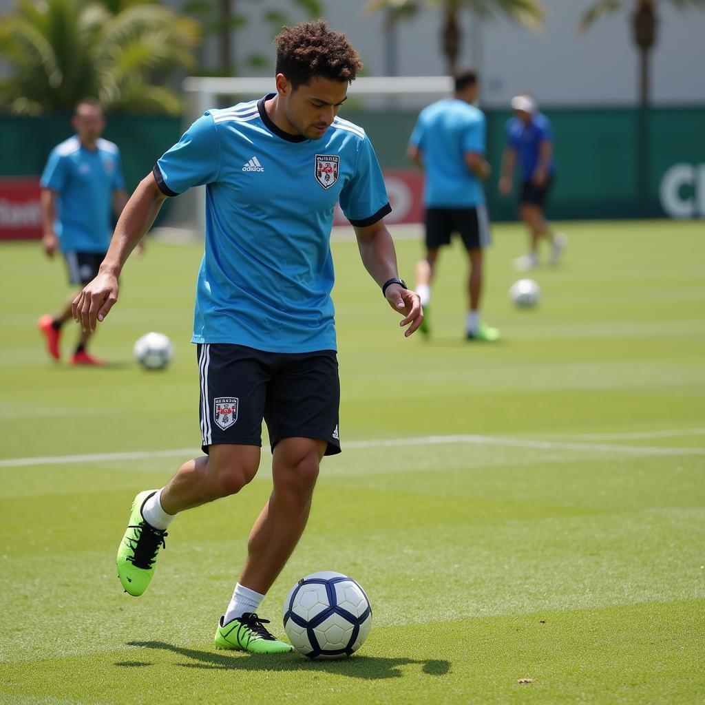 Midfielder practicing ball control drills