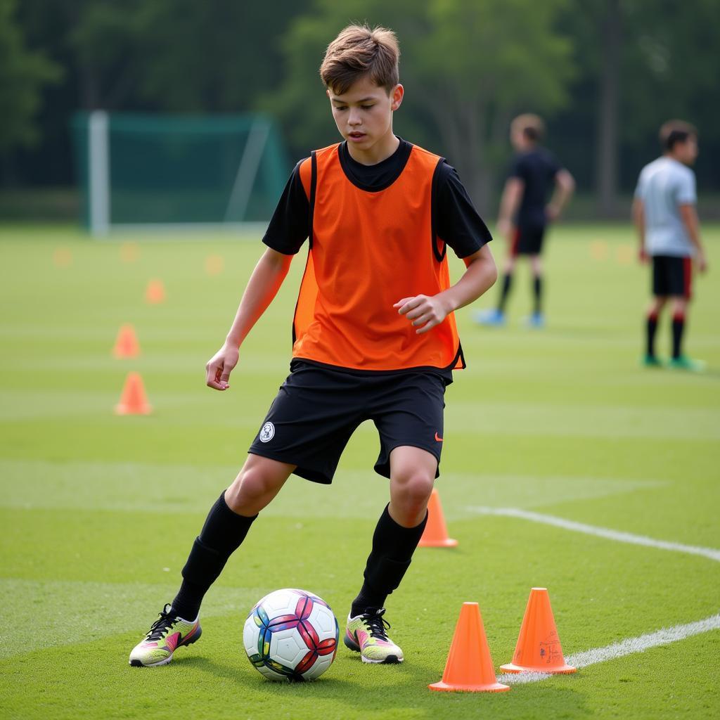 Midfielder practicing drills