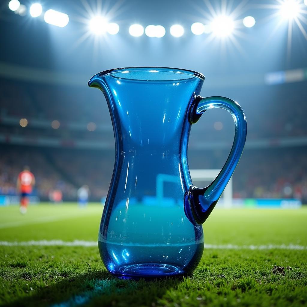 Midfielder with panoramic vision represented by blue glass pitcher