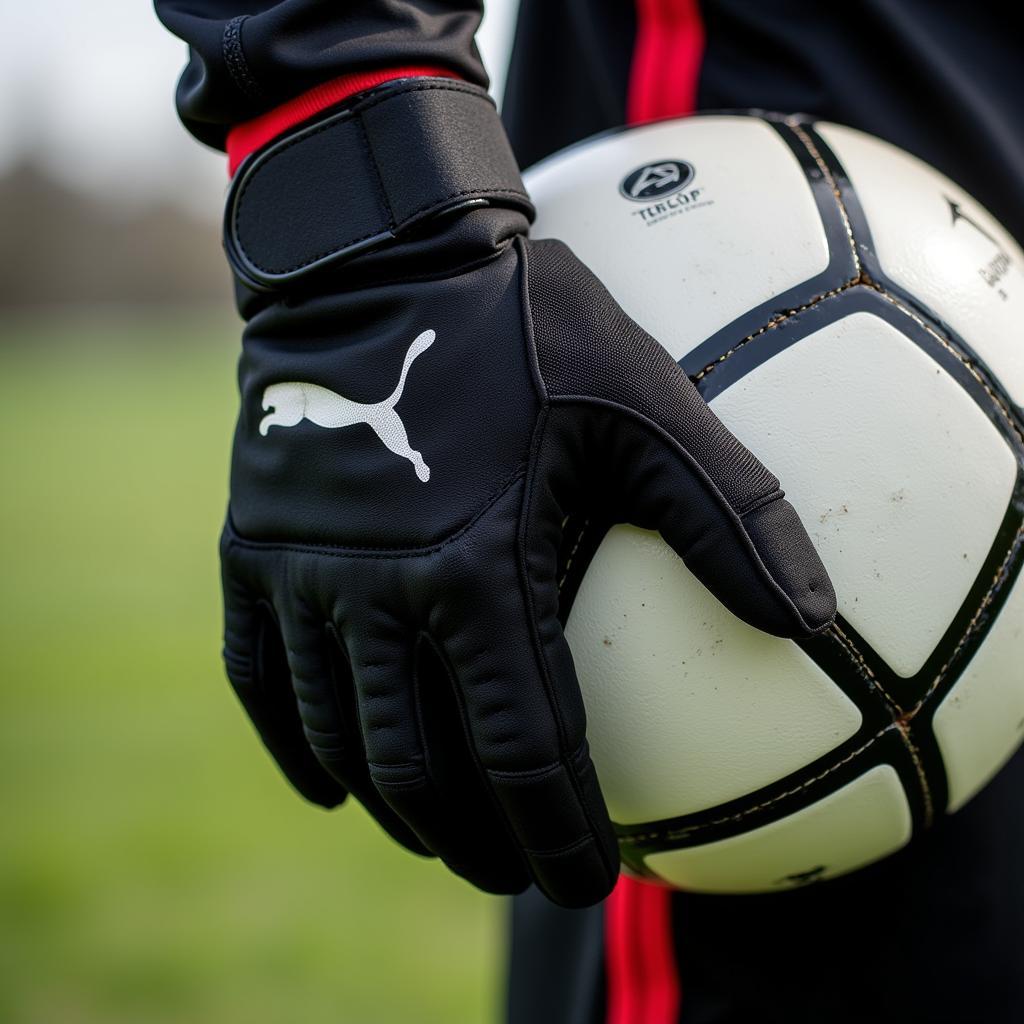 Midfielder sporting a black bracelet glove