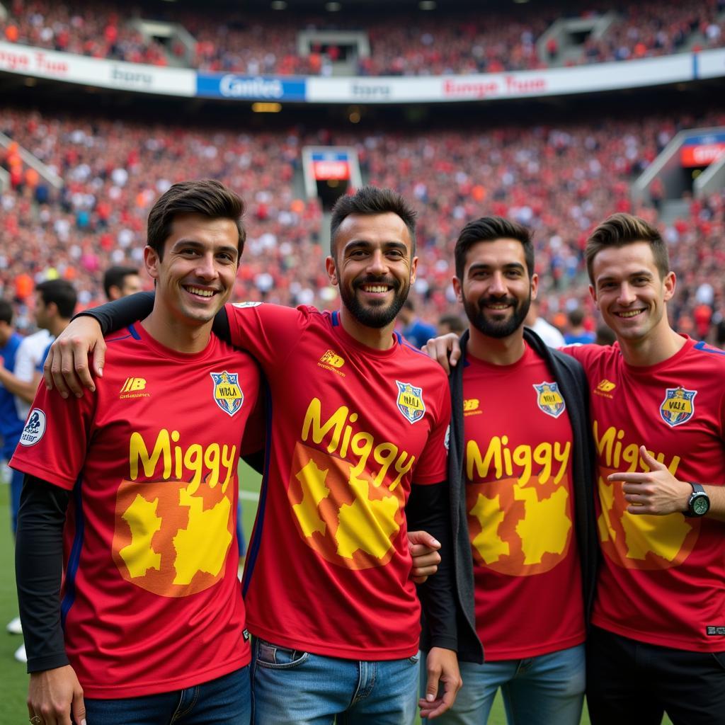 Football fans wearing Miggy print shirts