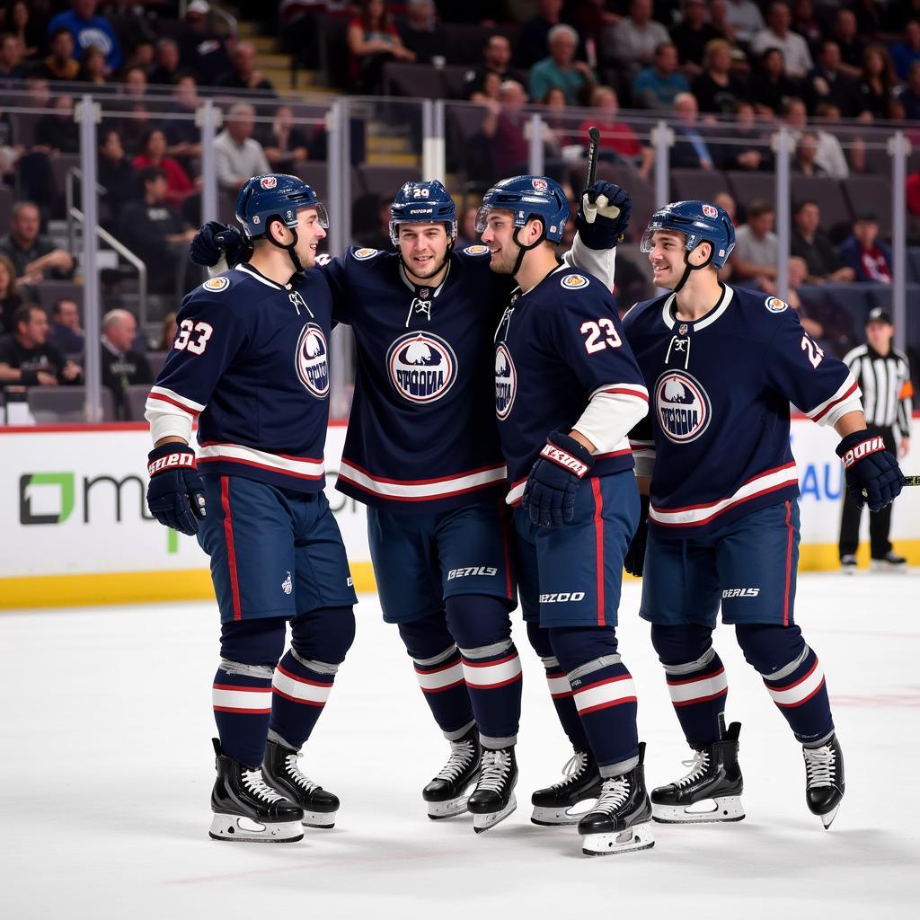 Mike Mertz celebrating a goal with teammates