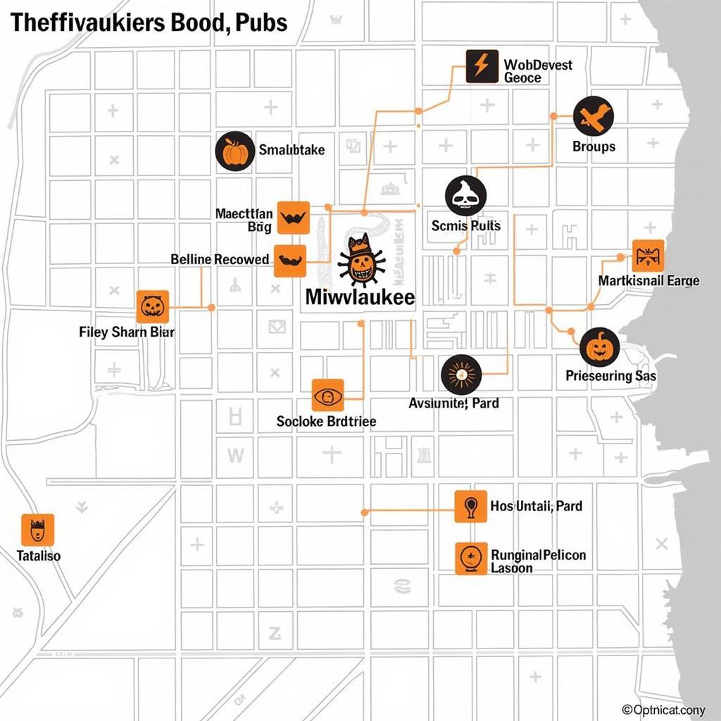 Map of Milwaukee Halloween pub crawl locations