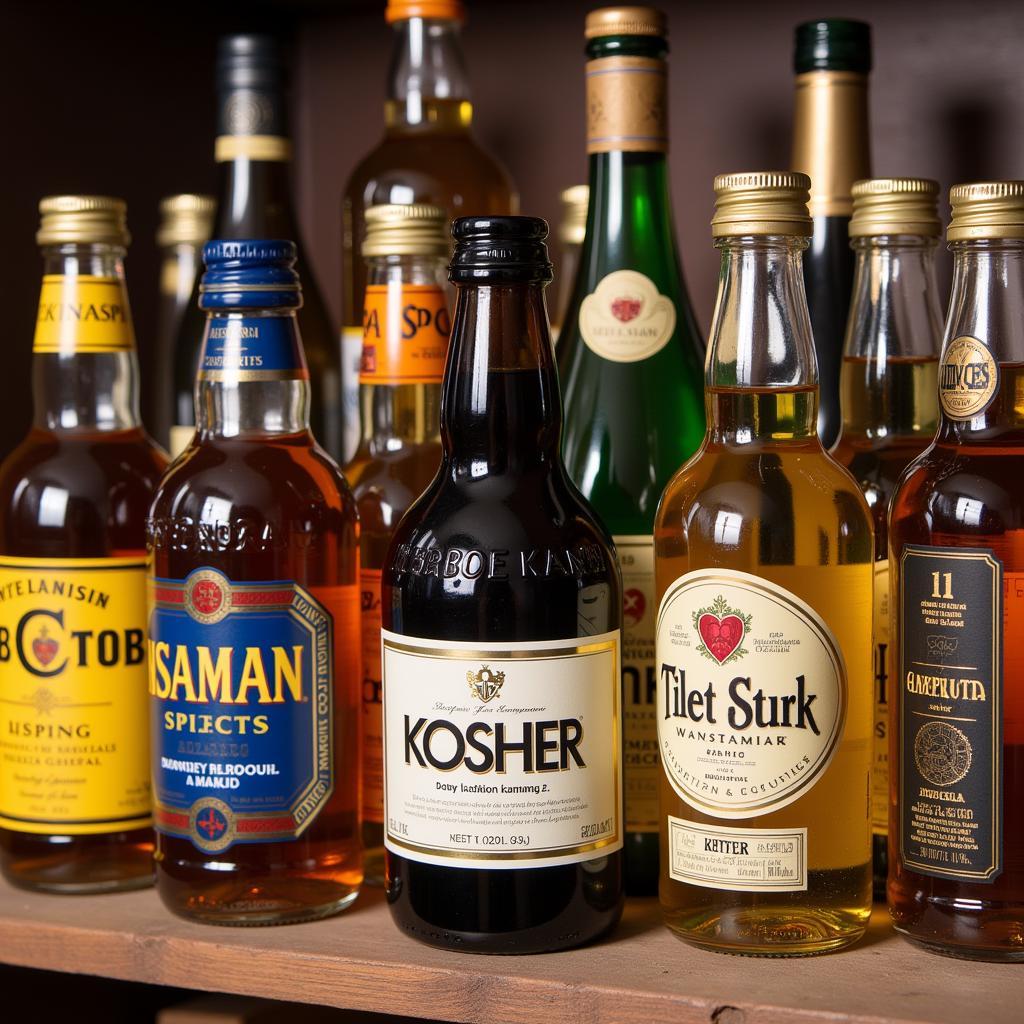 A variety of mini kosher liquor bottles displayed on a shelf