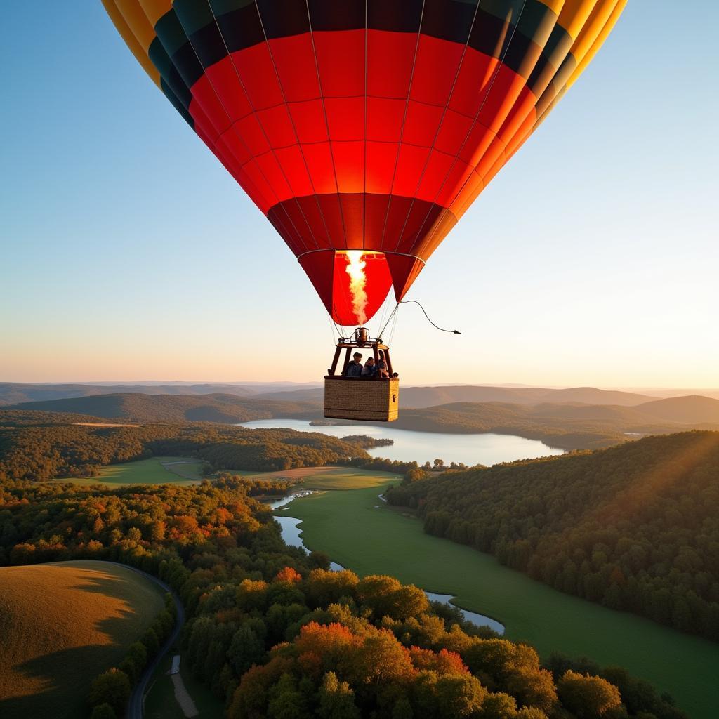 Couple enjoying a scenic hot air balloon ride over the Minnesota countryside