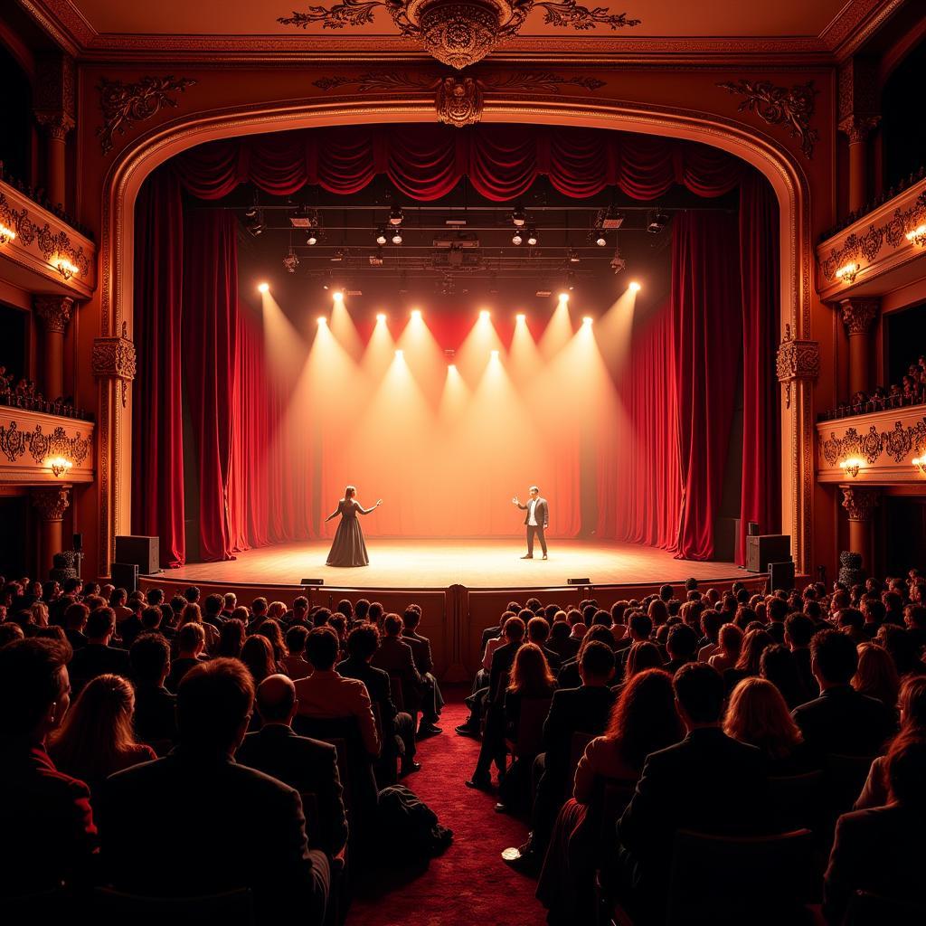 A packed theater audience enjoying a captivating performance